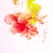 splashes of smoky yellow and red paint, isolated on white