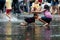 Splashing at crown fountains