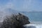 Splashing waves on rocky of north coast of Dominican republic