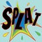 Splat comic star onomatopoeia in orange blue and green