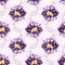 Splatter hand painted dye polka dot background. Seamless pattern wax print bleached resist. Purple lilac retro dyed batik textile