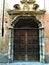 Splendid ancient door and wall in Saluzzo town, Piedmont region, Italy. History, enchanting architecture and art