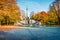 Splendid autumn view of Angel of Peace Friedensengel monument, park statue of a golden angel on a column is a monument to peace