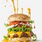 Splendid Cheeseburger Delight: Delicious Burger with a Medley of Ingredients - Isolated on White Background. AI Generated