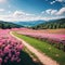 Splendid landscape in sunny summer day with pink rhododendron flowers. Location place Carpathian mountains,