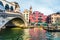 Splendid scene of famous Canal Grande. Colorful spring view of Rialto Bridge. Picturesque morning cityscape of  Venice, Italy,