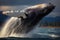 Splendid sight Humpback whale breaching and splashing in Pacific Ocean