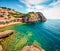 Splendid spring view of West Court of Heraion of Perachora, Limni Vouliagmenis location. Colorful morning seascape of Aegean sea,