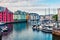 Splendid summer view of Alesund port town on the west coast of Norway, at the entrance to the Geirangerfjord. Colorful morning