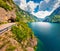 Splendid summer view of Pivsko lake. Attractive morning scene of canyon of Piva river, Pluzine town location, Montenegro, Europe.