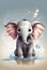 Splish-Splash: Hand-Drawn Baby Elephant Bathing in Puddle with Light background