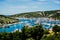 Split, Croatia - June 5, 2019: Sports and recreational nautical harbor in a bay protected naturally between the mountains of