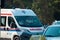 Split Croatia September 2020 White Croatian ambulance van stuck in traffic during the covid pandemic. Inscription on the door