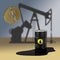 Split the currency of the dollar. Currency depreciation. Oil production. 3d illustration.