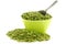 Split green peas in a green bowl