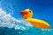 Split half underwater inflatable duck splash into water