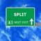 SPLIT road sign against clear blue sky