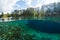 Split underwater view of the karst lake