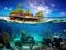 Split view with sky and beautiful coral reef underwater