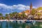 Splitska village with beautiful port and seagull\'s flying over the village, Brac island, Croatia. Fishing boats in Splitska