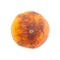Spoiled orange, tangerine on a white background. Damaged fruit. Isolated. Flat lay. Top view. Rotten food