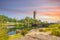 The Spokane Clock Tower and Pavilion along the river in Riverfront Park, Spokane Washington.