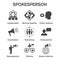 Spokesperson icon set - bullhorn, coordination, pr, and public r