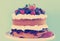 Sponge Layer Cake with fresh whipped cream and berries, with retro filter.