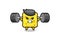 Sponge mascot cartoon with a barbell