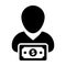 Sponsor icon vector male user person profile avatar with dollar sign currency money symbol for banking and finance business