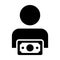 Sponsor icon vector male user person profile avatar with money symbol in flat color glyph pictogram