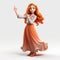 Spontaneous 3d Portrait Of Disney Princess In Orange Dress