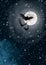 Spooky bats Across the full moon Halloween digital illustration