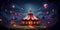 spooky carnival background with vintage rides and eerie circus performers.