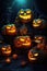 spooky carved jack-o-lanterns glowing in the dark