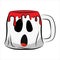 Spooky coffee mug with grinning face. Vector illustration.