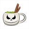 Spooky coffee mug with grinning face. Vector illustration.