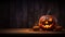 Spooky Delights Scary Halloween Pumpkin Decoration on Wooden Table for Product Showcase. created