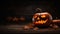 Spooky Delights Scary Halloween Pumpkin Decoration on Wooden Table for Product Showcase. . created