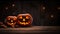Spooky Delights Scary Halloween Pumpkin Decoration on Wooden Table for Product Showcase.. created