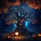 Spooky Fantasy Forest with Colorful Night Sky generative ai. Ai generated.