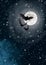 Spooky ghosts and bats Flying across the full moon digital illustration