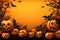spooky halloween background scene with glowing pumpkins and bats