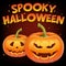 Spooky halloween banner with halloween pumpkin face - Evil smile Jack o lantern