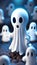 Spooky halloween ghost cartoon character design illustration AI Generated