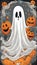 Spooky halloween ghost cartoon character design illustration AI Generated