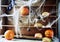 Spooky Halloween pantry with pumpkin lanterns