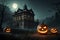 Spooky Halloween party invitation with a border of eerie graveyard scenes and haunting moonlit skies with Generative AI
