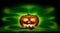 A spooky halloween pumpkin, Jack O Lantern, with an evil spinning green aura glow