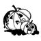 Spooky Halloween pumpkins with worms, scary frightening horror jack o lantern, death symbol. Black white monocrome ink